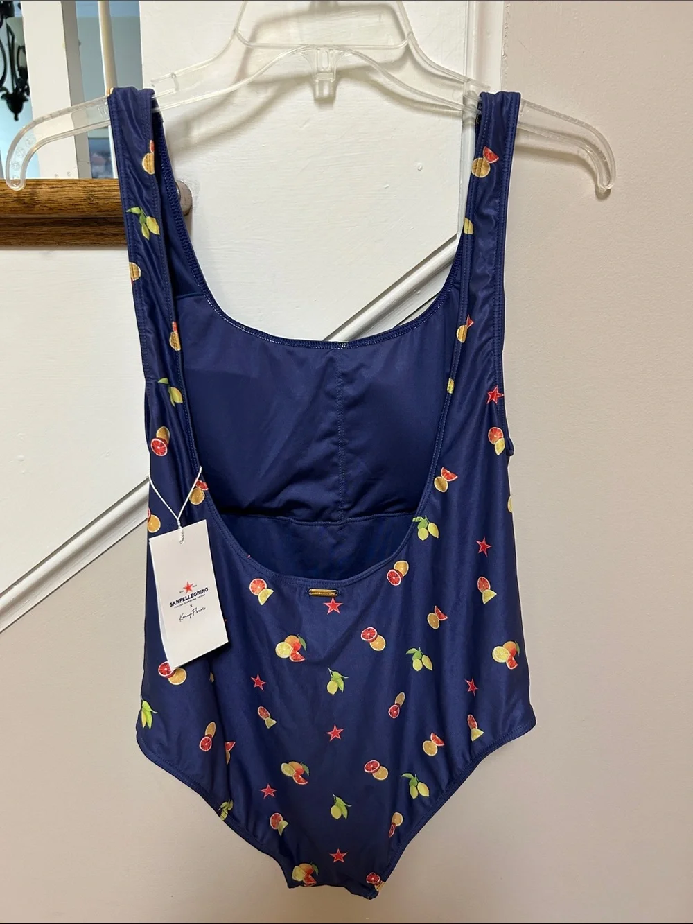 San Pellegrino X Kenny Flowers NWT L Navy Citrus Fruit-Print One-Piece Swimsuit